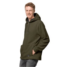 Jack Wolfskin Fleecehoodie Nature Life Halfzip - made from soft Sherpa fleece in sheepskin look - green Men